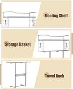 Towel Racks for Bathroom Wall Mounted - Bath Wall Towel Holder Set Above Toilet Storage, Rolled Towel Shelf Organizer for Small Bathroom, Wood Vertical Towel Rack for Bathroom Wall Decor Grey