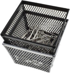 HAHIYO Stackable Paper Clip Mesh Holder Cup 2.2" Height 4 Pack Sturdy Paperclip Holder Container for Desk Drawer Organizer Collection for Home Office School Black Silver Soft Foam Feet No Sharp Edges