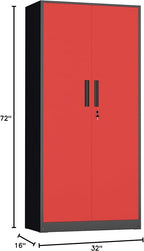 INTERGREAT Metal Storage Cabinet,72" Steel Lockable File Cabinet with Locking Doors and Adjustable Shelves,Locking Tool Cabinets for Office,Home,Garage,Gym,School (Black Red)