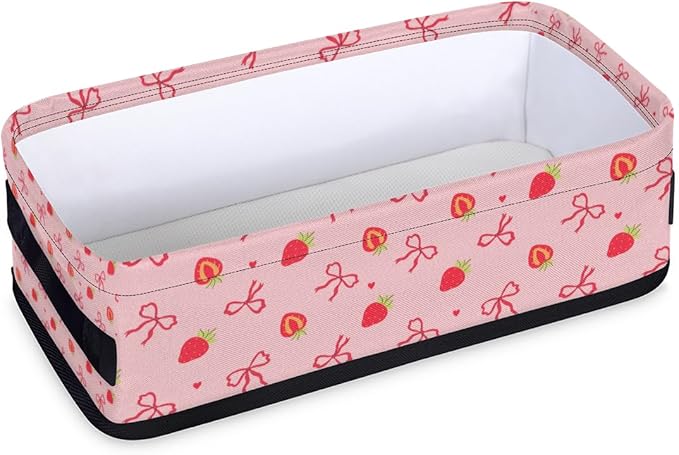 Pink Small Bathroom Baskets for Toilet,Strawberry Foldable Toilet Paper Tank Basket Organizer for Towels Storage Bow Decorative Open Storage Bins for Home,Closet,Containers,Cabinet