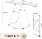 APEXCHASER Clothes Drying Rack, Foldable Drying Rack Clothing, Sturdy Metal Laundry Drying Rack, Height-Adjustable Gullwing, Easy to Fold, Space-Saving, for Indoor Outdoor, White