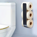 Toilet Paper Storage Wall Mount, Over The Tank Extra Toilet Paper Holder for 3 Rolls Tissue, Metal Tissue Roll Storage Stand for Bathroom, RV Adhesive Loo Roll Holder (Black)