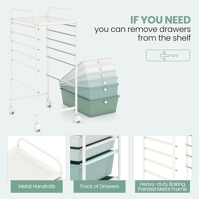 Giantex 6 Storage Drawer Cart Rolling Organizer Cart for Tools Scrapbook Paper Home Office School Multipurpose Mobile Utility Cart, Green Gradient