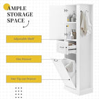 Tall Laundry Cabinet with Tilt Out Hamper, Wood Bathroom Storage Cabinet with Door,Drawer and Adjustable Shelves Freestanding (White)