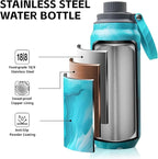 GREYLOCK 40 oz Insulated Water Bottle with Straw Lid, Leakproof Reusable Stainless Steel Vacuum Flask, 24hr Cold & Hot, Carry Handle & Silicone Spout, BPA-Free for Gym, Hiking, Travel,Blue