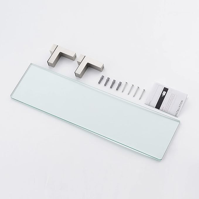 KES Bathroom Shelf Tempered Glass Shelf, Bathroom Wall Shelves with 20 Inch Rectangular Glass (8mm Thick) Wall Mount Brushed Nickel, BGS3201-2