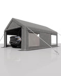 GarveeLife 10x20 ft Portable Garage, Car Port with 200 g PE Tarp Cover, with Front & Rear Roll-Up Doors and 4 Windows, for Temporary Paint Booth, Boats&Pickups Shed, and Event Shelter, Gray