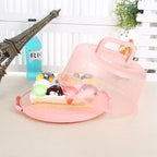 FEOOWV Plastic Small Cake Carrier Holder Cover Round Container with Collapsible Handles Suitable for 7 inch Diameter and 2.5 inch Height Cake (Pink)