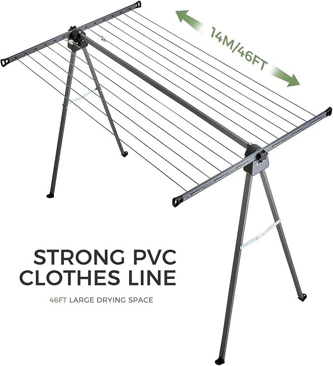 JS HANGER A Shape Clothes Drying Rack Folding Outdoor Clothesline, Heavy Duty Stainless Steel Laundry Drying Rack, Foldable Portable Clothing Dryer 46 Feet