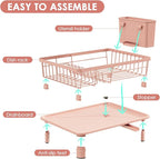 Dish Drying Rack, Stainless Steel-Dish Rack, Dish Racks for Kitchen Counter, Kitchen Dish Drainers with Removable Utensil Holder,New Drain Outlet,Plate Rack and Drainboard,(Pink-11 W x 15" L)
