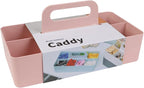 BLUE GINKGO Stackable Organizer Caddy – Korean-Made Portable Tote for Bathroom, Office, Crafts, or School Supplies (Long Rectangle, Pink)