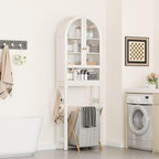 Over The Toilet Storage Cabinet, 23.7”W Modern Storage Cabinet Over Toilet with Acrylic Doors, Arched Freestanding Over Toilet Rack with Adjustable Shelf for Bathroom, White