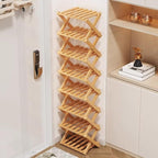 Simcat Bamboo Shoe Rack, Portable Folding Shoe Storage Rack,No Installation Free Standing Shoe Rack for Entryway, Closet, Dorm/Small Spaces (Eight layers of primary colors)