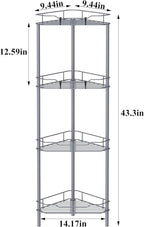 4 Tier Floor Standing Corner Shower Caddy Organizer Shelf with Hooks, Bathroom Shelves Stand Rack, Dark Gray