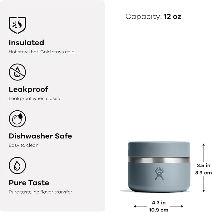 Hydro Flask Food Jar – Insulated Stainless Steel, Snack Travel Container for Hot Food & Soup 12 Oz Capri Blue