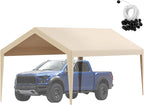 VEVOR Carport Replacement Canopy Cover 10 x 20 ft, Garage Top Tent Shelter Tarp Heavy-Duty Waterproof & UV Protected, Easy Installation with Ball Bungees,Beige (Only Top Cover, Frame Not Include)