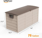 VINGLI 75 Gallon Outdoor Storage Box, Lockable Plastic Storage Containers with Lid, Patio Deck Box Furniture for Garden, Pool, Balcony, Yard (Coffee)