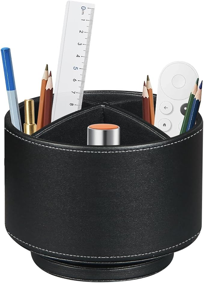 360°Rotatable TV Remote Control Holder with 4 Compartments, Bedside Table Remote Caddy, Desktop Storage Box, Office Desk Accessories, Art Supply Organizer for Controllers, Makeup Brush, Home Décor