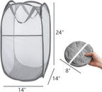 Mesh Large Pop Up Laundry basket, Collapsible Laundry Hampers with Handles, Foldable Dirty Clothes Hampers for Bathroom, College Dorm, Travel, Gray