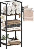 Free Standing Towel Racks for Bathroom with 3 Rotating Bars, 3-Tier Floor Towels Holder Stand with Detachable Dividers, Pool Towel Storage Organizer with 8 S-Hooks for Home, Poolside, Black