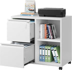 DEVAISE Lateral File Cabinet, 2 Drawer Filing Cabinets with Lock & Wheels Fits Letter/A4 Size for Home Office, Printer Stand with Adjustable Shelf (Metal, White)