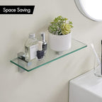 KES Bathroom Tempered Glass Shelf 14" 8MM-Thick Wall Mount Rectangular, Polished Chrome Bracket, BGS3201S35