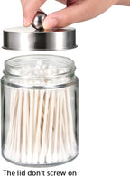 Amolliar Apothecary Jars Bathroom Vanity Organizer -Countertop Canister Jar with Storage Lid - Qtip Dispenser Holder Glass for Qtips,Cotton Swabs,Makeup Sponges,Hair Band - Brushed Nickel (2 Pack)