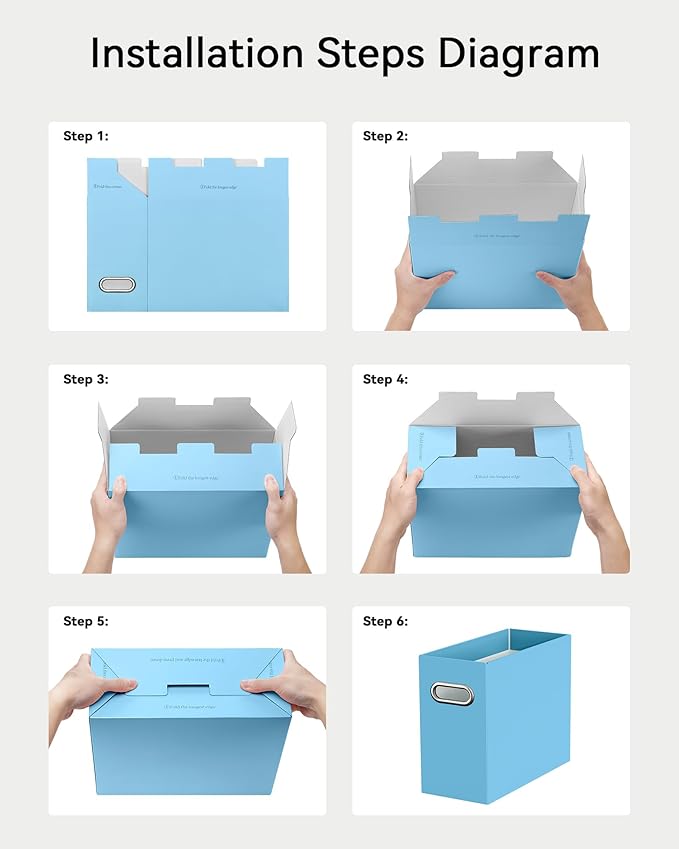 Oterri File Organizer Box, Portable Collapsible Cardboard File Folder Organizer with Handle for Letter Size Hanging Files, Document Storage Box for Home Office & Classroom (2 Packs, Blue)