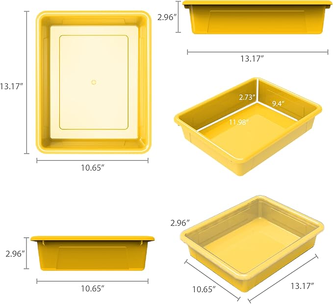 Storex Letter Size Flat Storage Tray – Organizer Bin for Classroom, Office and Home, Yellow, 5-Pack (62519A05C)