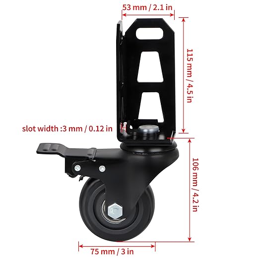 3" Storage Rack Caster Wheels, Storage Shelf Accessories Fit to Boltless Self Locking Shelving Racks, Total Load Capacity 1000 Lbs, 4 Pcs