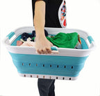 SAMMART 42L Collapsible Plastic Laundry Basket - Foldable Pop Up Storage Container/Organizer - Space Saving Hamper/Basket (1, White/Bright Blue)