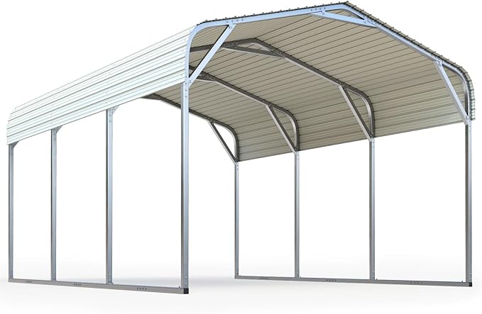 Quictent 10x15 ft Metal Roof Carport Kits Hard Top Garage Heavy Duty Steel Car Canopy, White