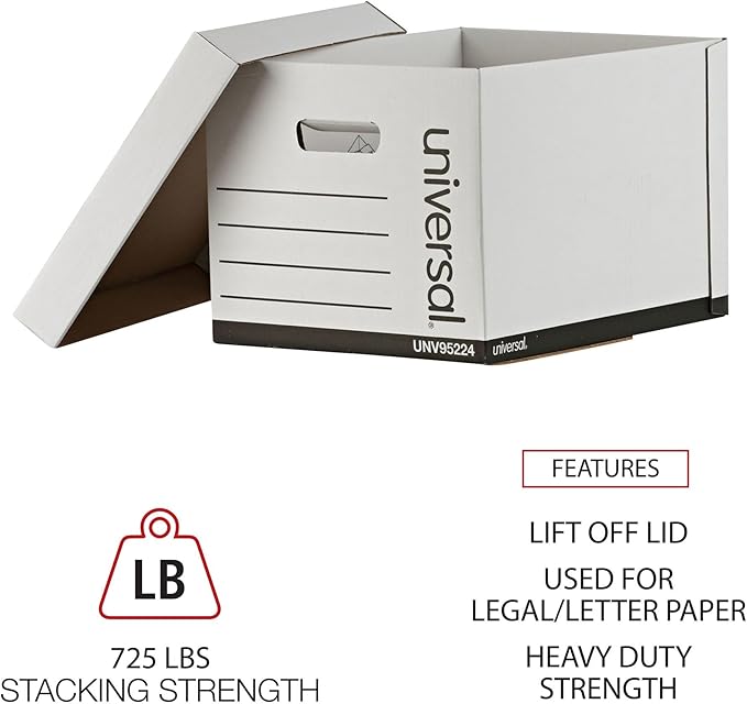 Universal 95224 Heavy-Duty Fast Assembly Lift-Off Lid Storage Box, Letter/Legal, White (Case of 12)