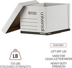 Universal 95224 Heavy-Duty Fast Assembly Lift-Off Lid Storage Box, Letter/Legal, White (Case of 12)