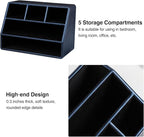 PU Leather Desk Organizer, Luxury Remote Control Holder for Home, Office Desk Accessories Table Caddy Bedside Nightstand Organizer (Dark Blue)