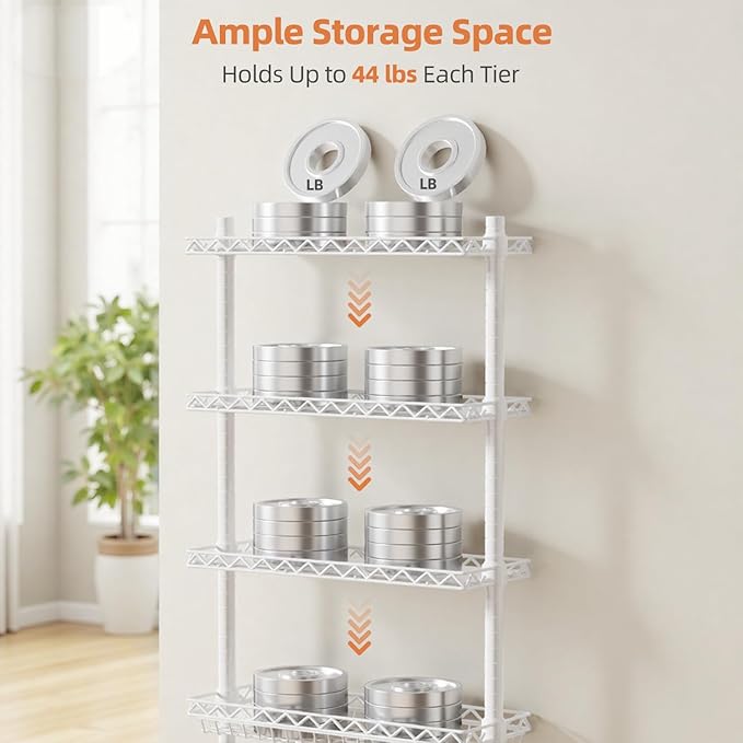 EAGMAK Over The Toilet Storage Rack, 4-Tier Bathroom Organizer with Adjustable Shelves & Basket, Rust-Resistant Metal Over Toilet Shelf for Small Bathroom Space Saving, White