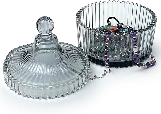Colorful Glass Jar With Lid,Multi-Purpose Storage Container for Candy,Cookies,Candle,Jewelry Box | Empty Bathroom Vanity Office Organizer,Home Decor(Gray)