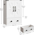 Bathroom Wall Cabinet, Medicine Cabinet with Fabric Drawer, Double-Door Wall Mounted Storage Cabinet, 2 Hooks, Over The Toilet Space Saver Storage Cabinet, for Bathroom, Kitchen, White