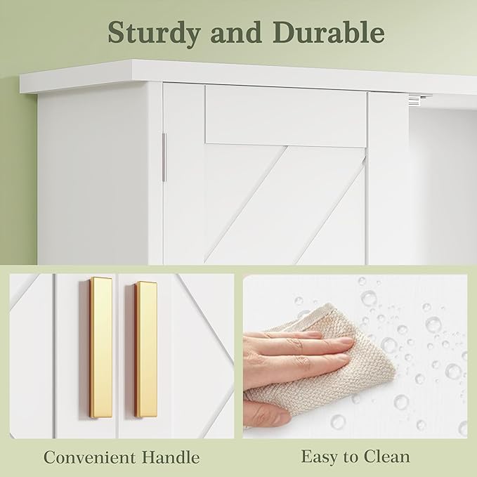VECELO Over The Toilet Storage Cabinet, Over Toilet Bathroom Shelf with Double Doors and Anti-Tip Device, Inner Adjustable Shelf, White