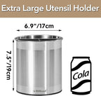 Hillbond 7.5x6.9 Inch EXTRA LARGE Utensil Holder for Countertop, Stainless Steel Rotating Organizer with Removable Divider, Space-Saving for Large Kitchen Utensils Set & Spacious Kitchens