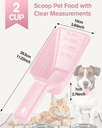 2 Cup Dog Food Scoop(2 Pack), Plastic Pet Food Scoop with Measuring Lines for Accurate Pet Food Portions,Dishwasher Safe (Black and Pink)
