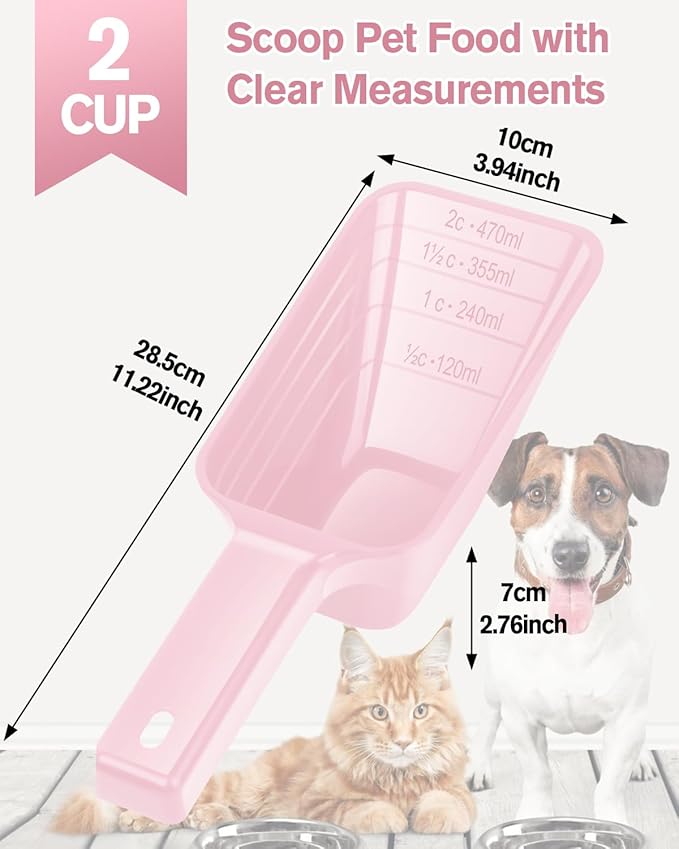 2 Cup Dog Food Scoop(2 Pack), Plastic Pet Food Scoop with Measuring Lines for Accurate Pet Food Portions,Dishwasher Safe (Black and Pink)