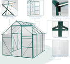 6 x 8 FT Outdoor Patio Greenhouse, Polycarbonate Board, Raised Base, Sliding Door, Adjustable Roof, Window Greenhouse, Anchor Aluminum Heavy Duty Walk-in Greenhouse