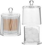 Qtip Holder Thick Glass Apothecary Jars with Lid for Bathroom Accessories Vanity Organizers and Makeup Storage for Cotton Ball, Swabs, Candy, Jewelry, Bathroom Decor, 2 Pack Clear