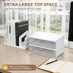 Acrylic Desk Organizer with Drawer and Vertical File Holder, Desk Organizers and Accessories, Multi-Functional Office Supplies Organizer for Home or Work Desk, White