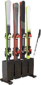 Heavy Duty Metal Ski Storage Rack, 4 Pair Freestanding Steel Ski Holder, Floor Stand Ski Organizer Rack, Snowboard Floor Stand Organizer for Garage and Home