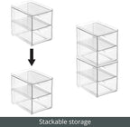 mDesign Stackable Storage Containers Box with 2 Pull-Out Drawers - Stacking Plastic Drawer Bins for Closet Organization, Linen, Coat, Bedroom or Entryway Closets - Lumiere Collection - 4 Pack, Clear
