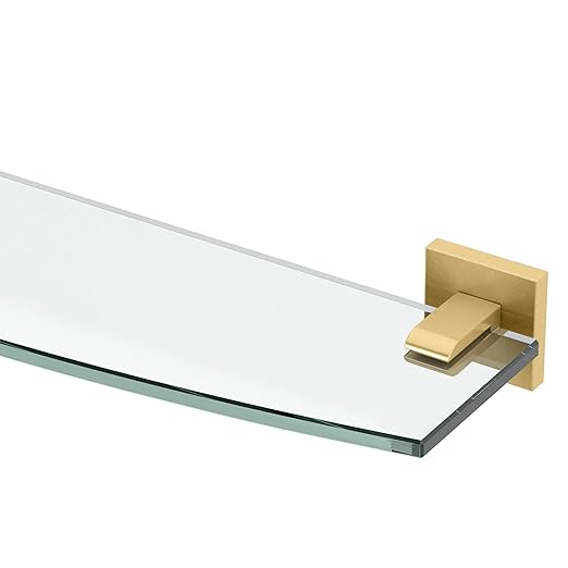 Gatco 4066 Elevate Bathroom 8mm Tempered Glass Shelf, 20.13" W X 5.50" D, Brushed Brass |Wall Mounted Curved Glass Shelf for Bathroom