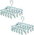 Foldable Clip Hangers with 26 Drying Clips, Underwear Hanger with Clips, Plastic Laundry Clip and Drip Drying Hanger for Socks, Bras, Lingerie, Clothes, Sturdy, Blue, 2pc