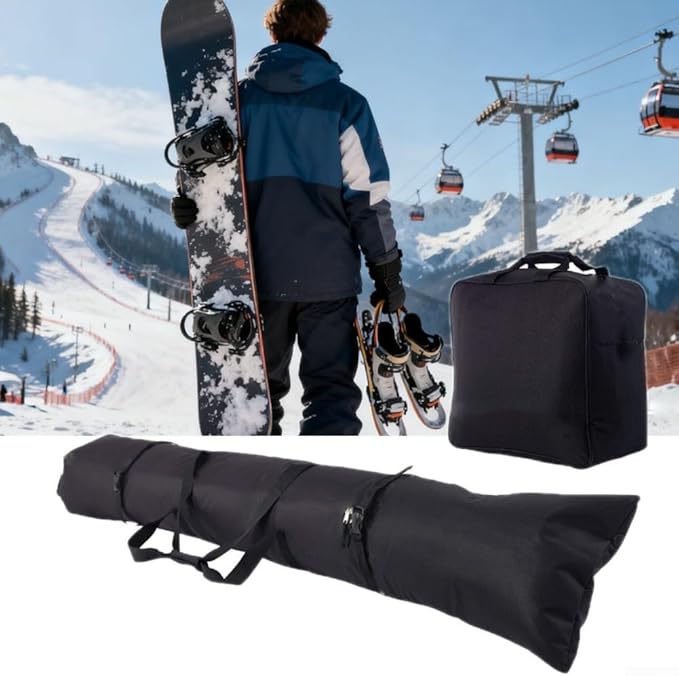 Wall Mounted Storage Rack and Bag Set for Ski Equipment Providing Space Saving Solution with Padded Bags for Protection of Ski Boards and Boots